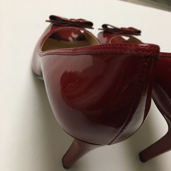 Enzo Angliolini Red Leather Peep Toe Pumps Heels Size 10.5 - Picture 6 of 12